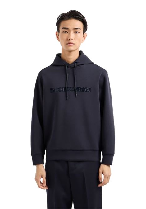 FELPA CON CAPPUCCIO E LOGO FLOCK IN DOUBLE JERSEY EMPORIO ARMANI | Felpe | 6D1M94 1JHSZ0955